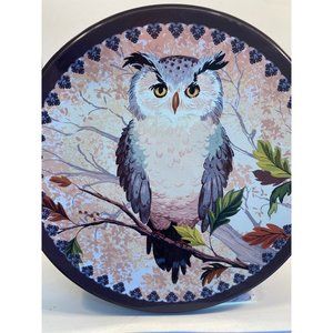 Vintage Grey Owl Round Metal Tin Box /1980's